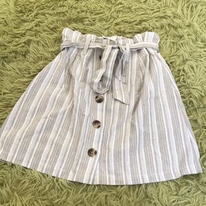 tan and white stripped mini skirt